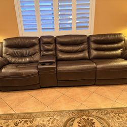 Brown Italian Leather Couch and Love Seat