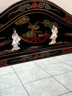 Vintage Oriental Black Lacquer Mother-of-Pearl Mirror- 24”x37”