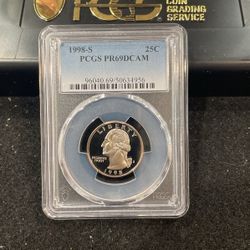 1998 S Gem Proof Washington Quarter Graded At PR69 With A Deep Cameo E-13