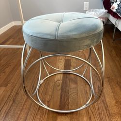 IKEA GLASS VANITY / Side Table With Blue Velvet Stool 