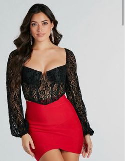 Black lace long sleeve corset top