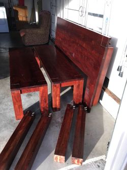 Solid wood dining table w/ 2 benches