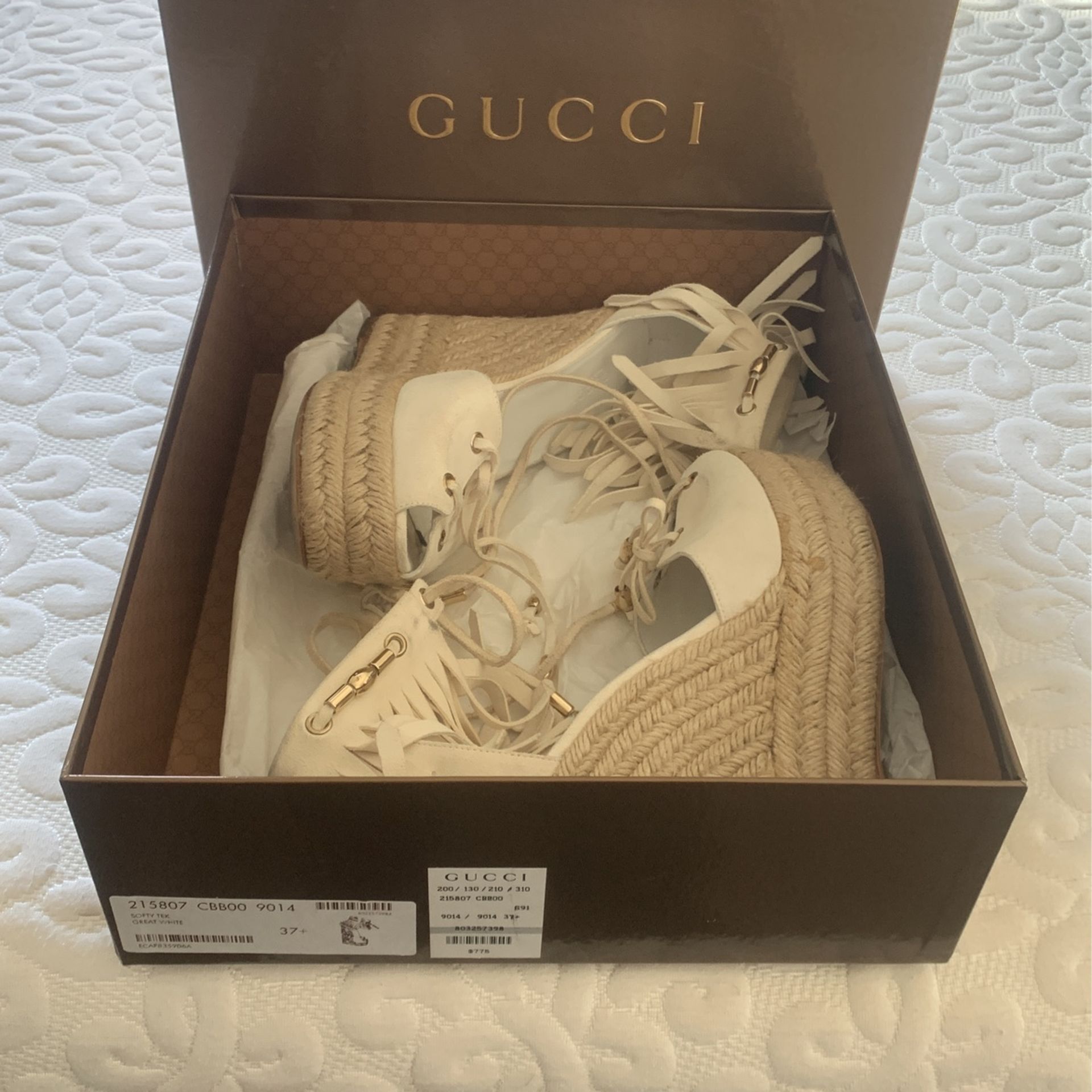 Gucci Great White Wedge Sandal with Ankle Strap