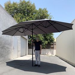 (NEW) $95 Large 15 FT Double Sided Umbrella Outdoor Patio, Gray/Red color (Weight base not included) 