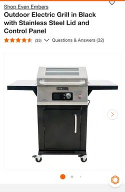 op Even Embers
Outdoor Electric Grill in Black with Stainless Steel Lid and Control Panel