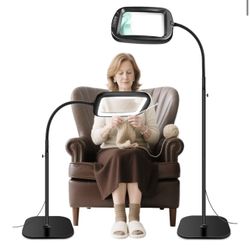 Floor Magnifying Lamp with 5 Color Modes, 2-in-1 Lighted Magnifier X 10X Extra Large Floor Magnifying Glass with Light