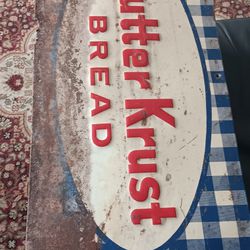 Vintage 1950's  - 28" x 13" - Butter Krust Bread Tin Sign Rare 