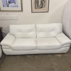 Natuzzi Biagio White Leather Sofa, Top-Grain, Clean Modern