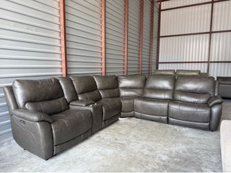 Leather Power Reclining Sectional Sofa with Power Headrests