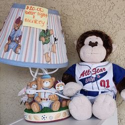 kids sport bear lamp & plush monkey