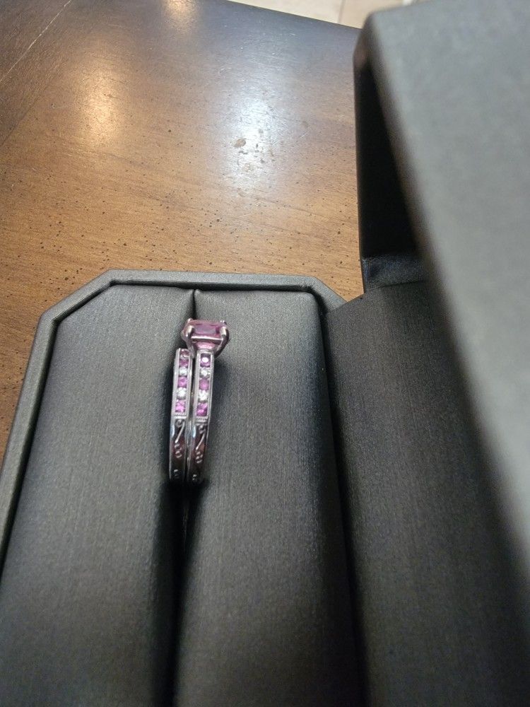 Beautiful Pink Sapphire and Diamond Wedding Set