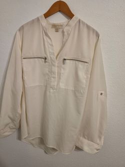 Michael Kors Cream Blouse with Zip Pockets