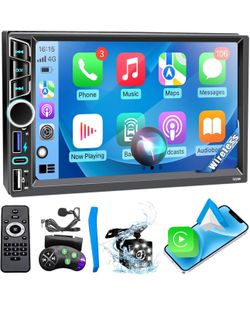 7" Double Din Car Stereo with Wireless Apple CarPlay&Android Auto,180W Outputs, Bluetooth 5.2/FM/USB-C/38W Fast Charge/Physical Knob/Weatherproof Back