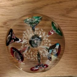 **PRICE DROP** Glass Paperweight With Flowers