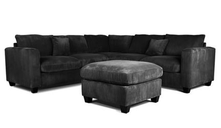 Brand new black corduroy Sectional Sofa with ottoman and 2 accent pillows.