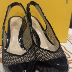 Fendi Black Platform Slingback Patent Leather and Mesh High Heel 