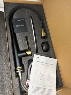 Lava Odoro Gold and Black Kitchen Faucet with Pull Down Sprayer, Brass Kitchen Sink Faucet, Single Hole Kitchen Faucet with 2 Function Sprayer, Deck P