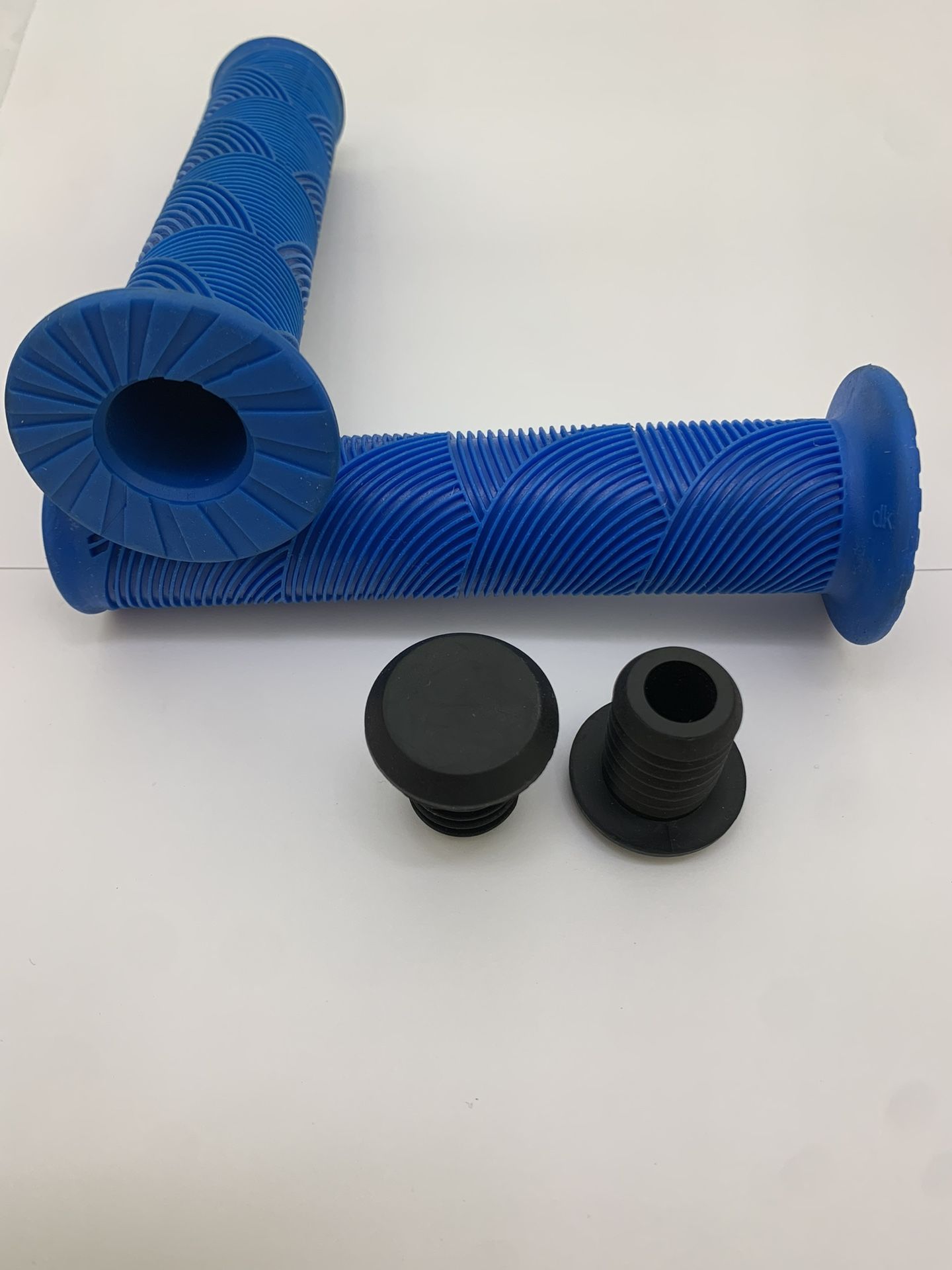 Blue Dk Brand Long Bike Grips With End Caps