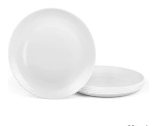 10.5 inch Ribbed Dinner Plate Set of 6, Round Opal Glass White Dinnerware Plates, Dishwasher and Microwave Safe