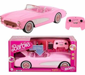 (NEW) Barbie Hot Wheels RC Corvette from The Movie, Full-Function Remote-Control Toy Car Holds 2 Dolls