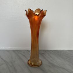 Beautiful Orange Iridescent Vintage Glass Blown Vase