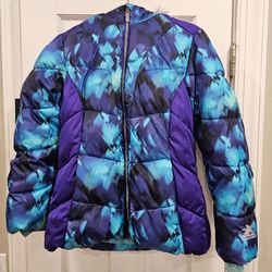 ZeroXposur Girls Size 14 Blue Purple Geometric Fleece Lined Puffer Jacket Coat