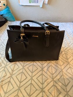 Black Leather Tote Bag with Gold Hardware