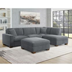  Thomasville Artesia Corduroy Fabric Sectional with Ottoman — Brand new in box
