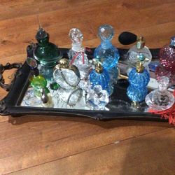 Perfume  Vintage  Bottles  And Tray  