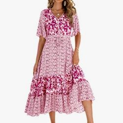 R. Vivimos Bohemian Floral Pink Midi Dress