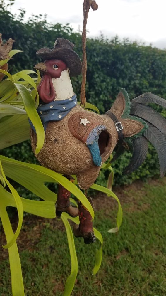 Cowboy rooster birdhouse, adorable