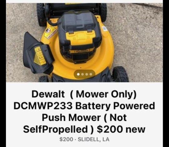 Dewalt DCMWP233 Battery Powered Push Mower 200.00