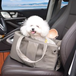 Portable Small Dog Seat For Car, Luxury Leather Center Console Dog Car Seat Booster With Safety Tethers, Anti-Collapse Pet Travel Carseat For SUV, Tru