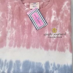 New Simply Southern Ambry Pink/ White/ Grey  T-Shirt  - Size Small