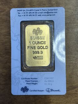 1 Oz. 24k .9999 Gold Bar From Suisse Pamp 