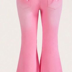 Women  Pink With Bow Flared Bellbottom Pants Bell Bottoms Jeans