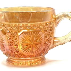 4 Vintage Carnival Glass Cup Iridescent Marigold  Star Pattern