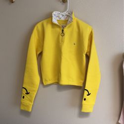 NWT XS Yellow Happy Face Smile Quarter Zip Sweatshirt Sweater True Img Merrell Twins