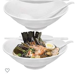 2 Sets of Ramen Bowl (White Melamine), 6pcs, 37oz Soup Bowls with Chopsticks and Spoons Set Thumbnail