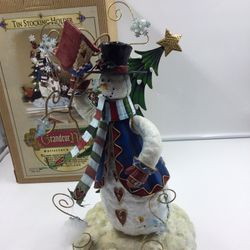 2002 Grandeur Noel Snowman Tin Stocking Holder Original Box Christmas 15.1/2" TALL 