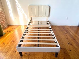 Cream microfiber twin size bed frame - can deliver