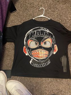 Black Graphic T-Shirt with Mask Face Print