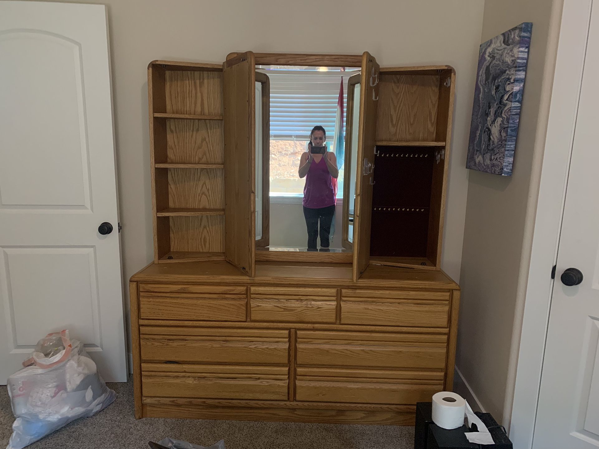Solid Oak Dresser With Mirror