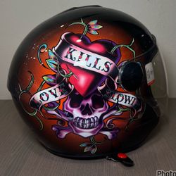 KBC AUDIGIER ED HARDY MOTORCYCLE HELMET XS 53/54 CM WOMENS “LOVE KILLS SLOWLY”
