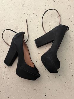 Black Suede Platform Block Heel Sandals
