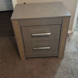 Modern Glam Nightstand with Built-In Charging Station (2 Drawers)