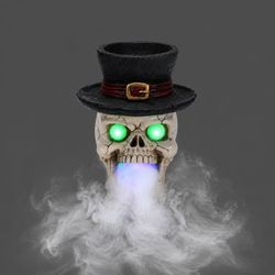 LED Light-Up Skull with Top Hat & Mist Maker Halloween Decoration