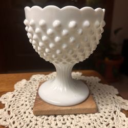 Vintage Fenton White Milk Glass Hobnail Pattern Candy Dish, Goblet 5 Inches