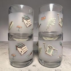 Garden Theme Frosted Drinking Glasses Set of 4