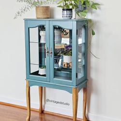 Solid Wood Curio Cabinet In Teal